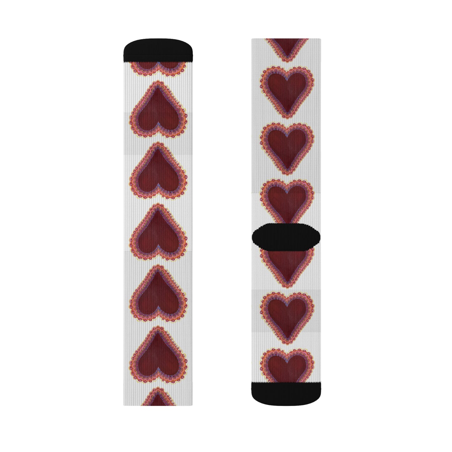 Funny Socks Women & Men • Heart Socks • Heart Socks • White Socks • Crew Socks with Motif Frilly Heart Sublimation Socks