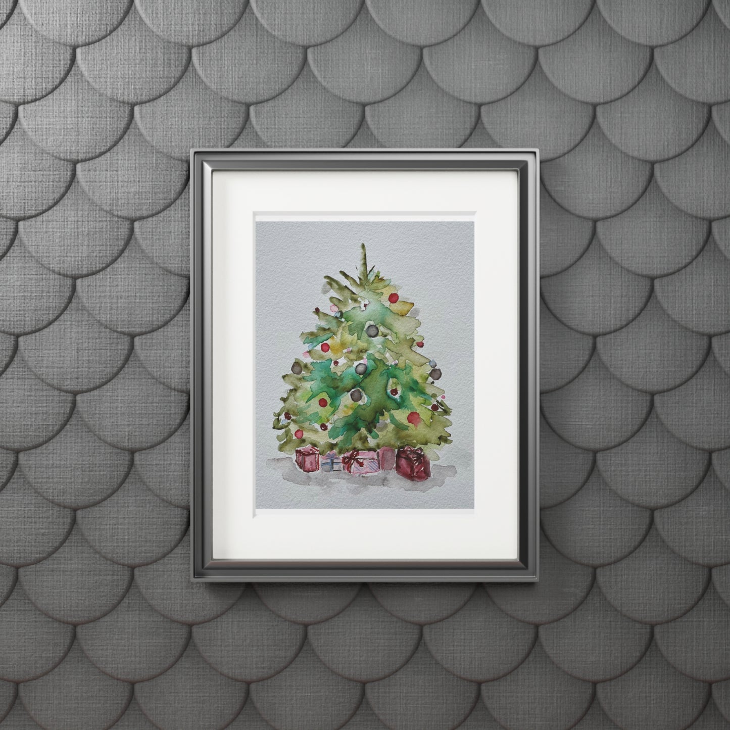 Happy Holidays | Christmas Art Print | Holiday Décor Christmas Tree Fine Art Prints (Passepartout Paper Frame)