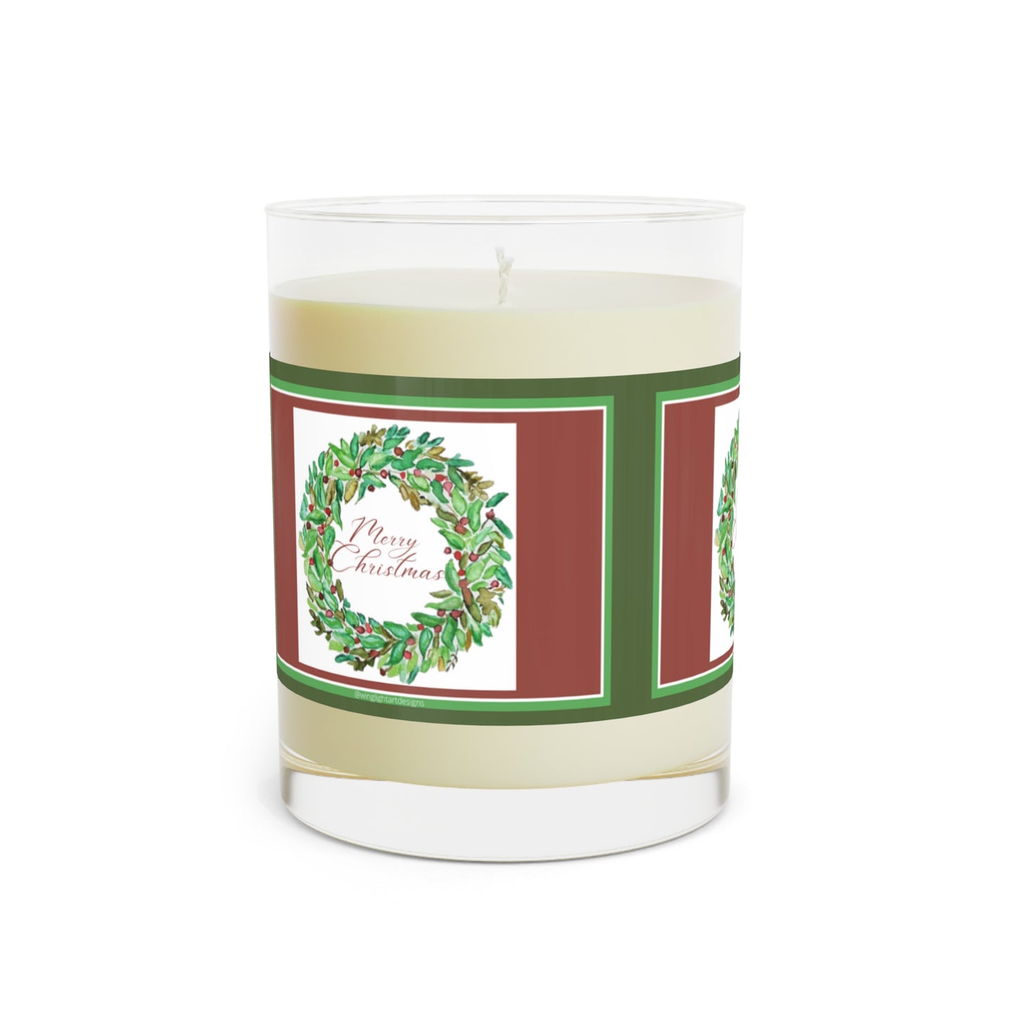 Wing Light Art Designs Merry Christmas RED and GREEN Scented Candle - Full Glass, 11oz