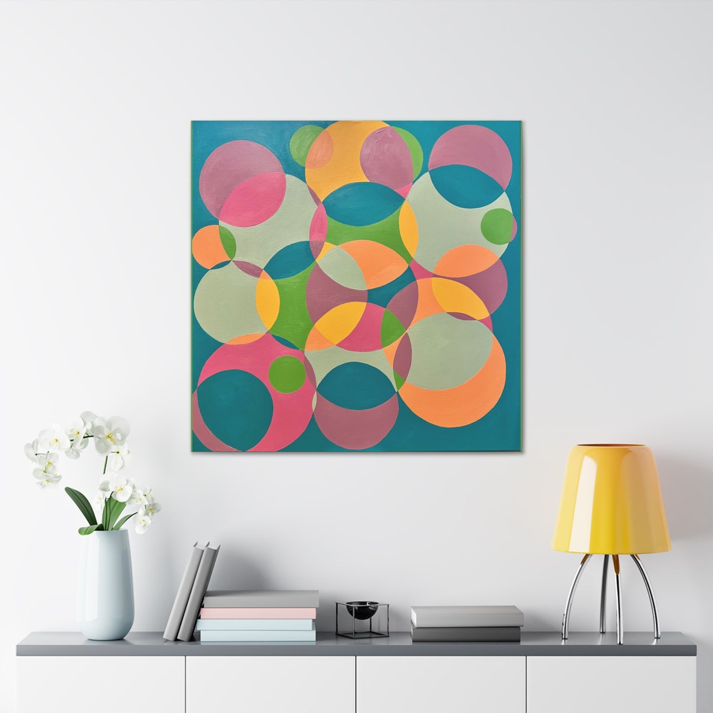 Circle wall art, Bubble wall art, interlocking circles wall art, Geometric wall art, Twisted rings decor, Modern circle wall art, Overlapping Circles wall art Interlocking Inclusion Painting by Erica Haupert Canvas Gallery Wraps