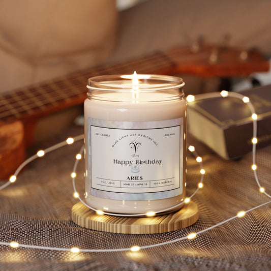 Aries Candle Gift - Birthday Gift For Her - Star Sign Scented Candle Birthdate Candle, Custom Birth Month Candle Gifts for Her, Aries Gift, Astrology Candle, Zodiac Gift Scented Soy Candle, 9oz