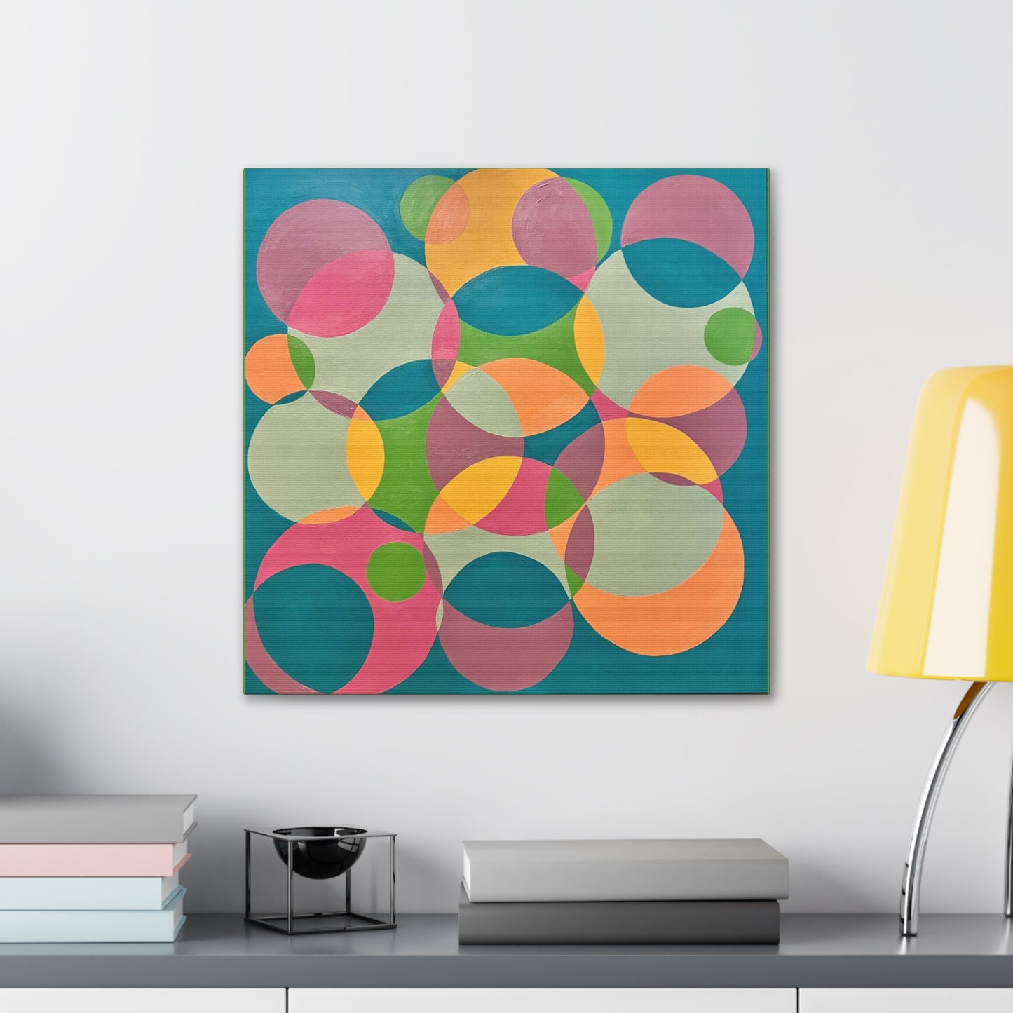 Circle wall art, Bubble wall art, interlocking circles wall art, Geometric wall art, Twisted rings decor, Modern circle wall art, Overlapping Circles wall art Interlocking Inclusion Painting by Erica Haupert Canvas Gallery Wraps