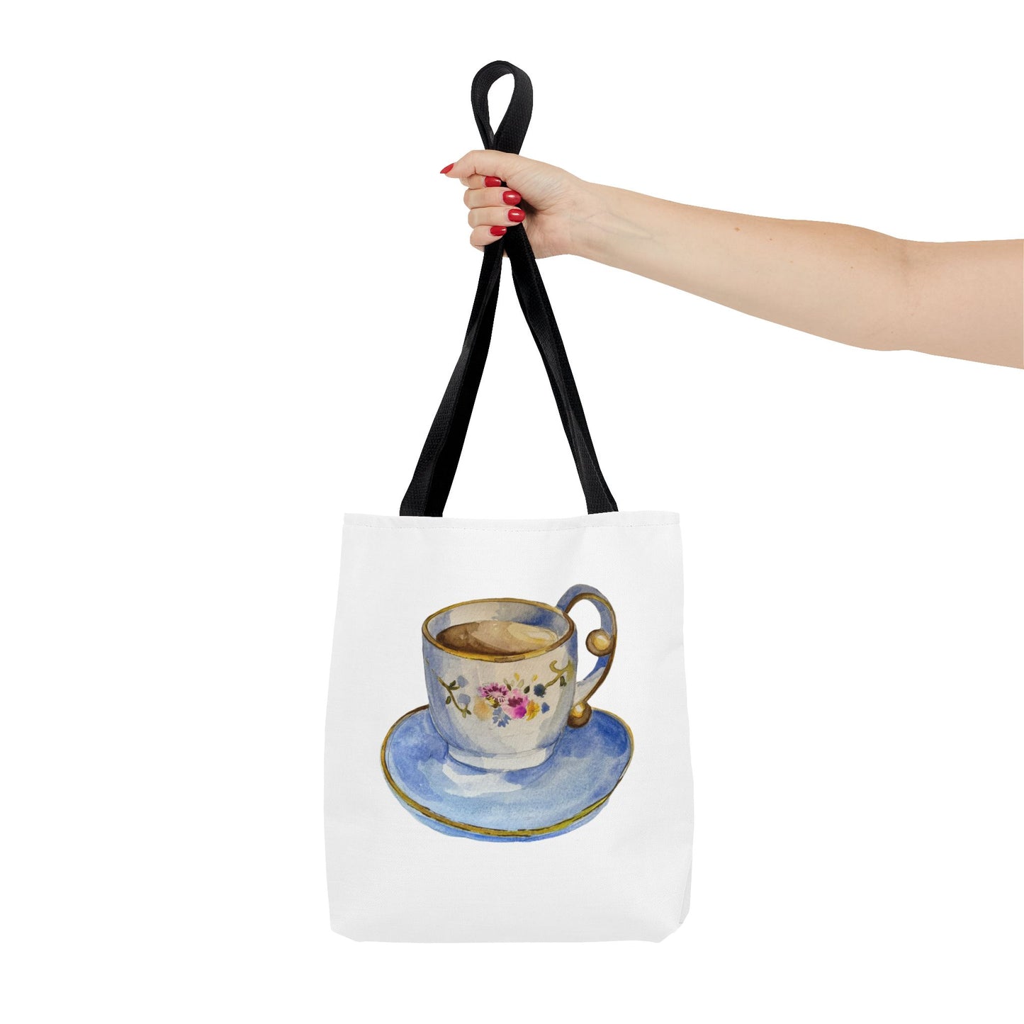 Tea Tote Bag, Bookish Lover Gift, Cute Flowery Tote Bag, Canvas Bag, Aesthetic Bag, Tea Lover Tote Bag Teacup Tote Bag (AOP)