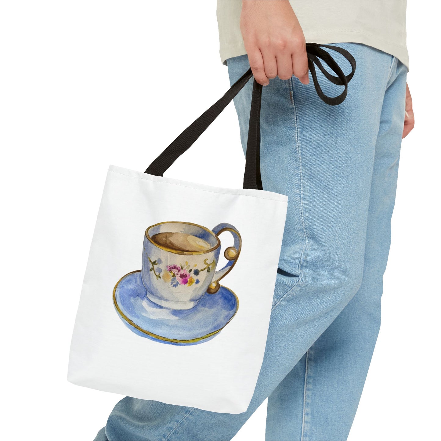 Tea Tote Bag, Bookish Lover Gift, Cute Flowery Tote Bag, Canvas Bag, Aesthetic Bag, Tea Lover Tote Bag Teacup Tote Bag (AOP)