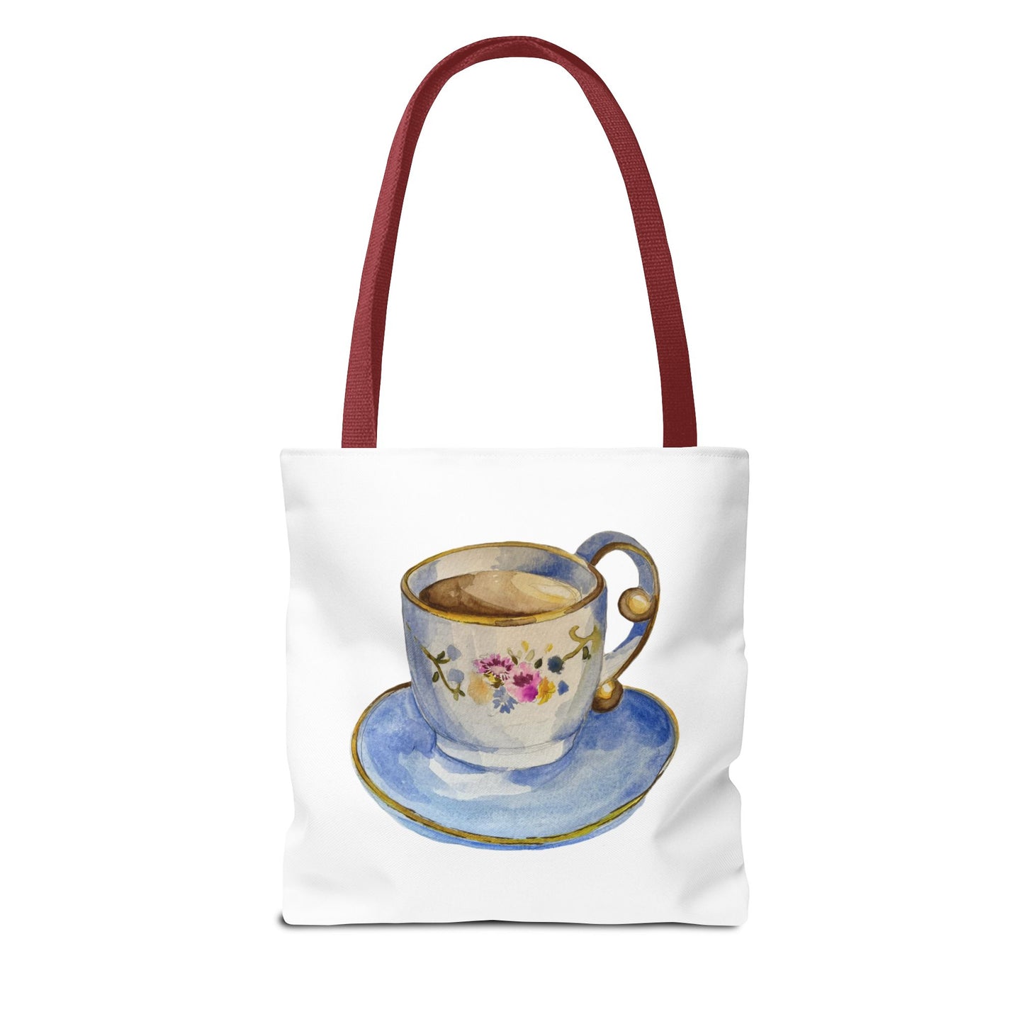 Tea Tote Bag, Bookish Lover Gift, Cute Flowery Tote Bag, Canvas Bag, Aesthetic Bag, Tea Lover Tote Bag Teacup Tote Bag (AOP)