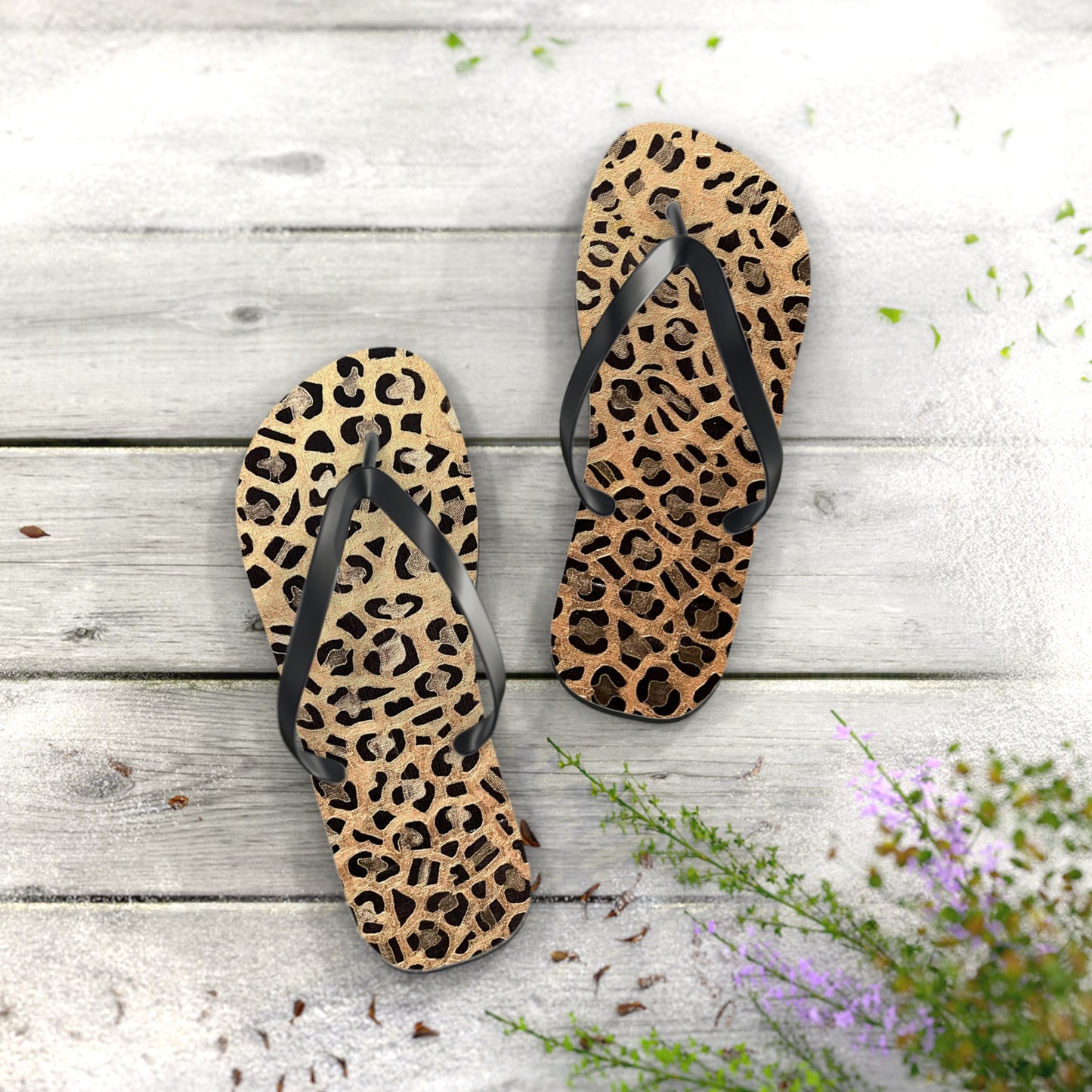 Cat Leopard print Flip Flops/summer thongs/footwear, Animal print flip flops, thongs Gold Leopard Flip Flops