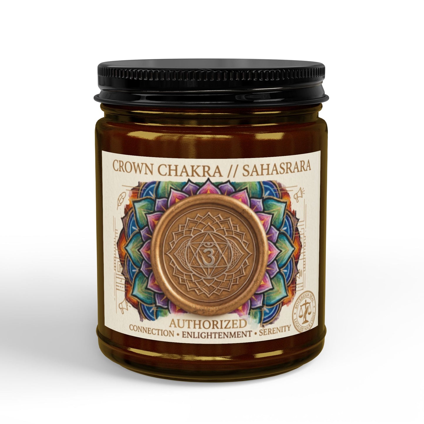The Sovereign Audit™ Crown Chakra Soy Candle (4oz & 9oz) — Crown/Sahasrara Scented Jar with Black Lid