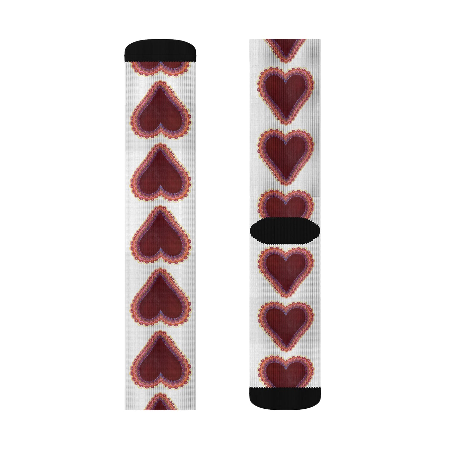 Funny Socks Women & Men • Heart Socks • Heart Socks • White Socks • Crew Socks with Motif Frilly Heart Sublimation Socks