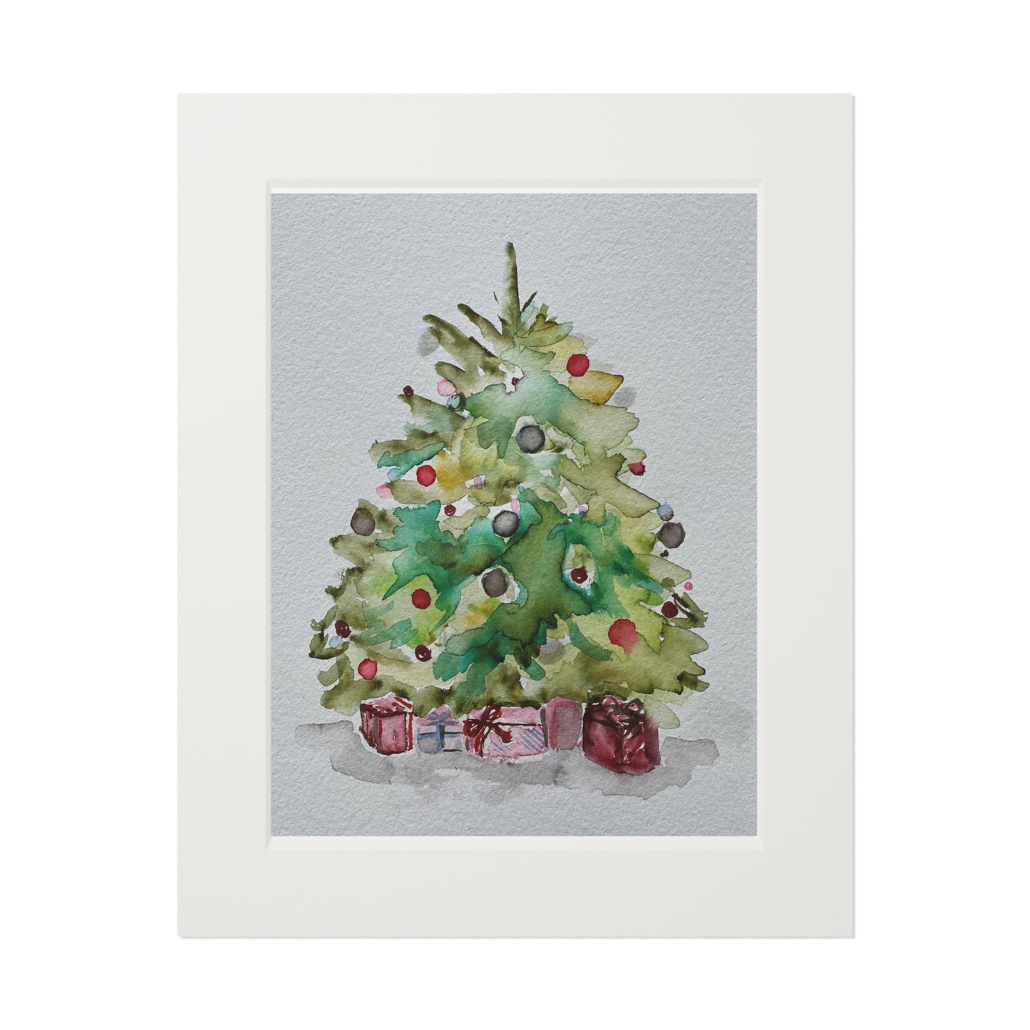 Happy Holidays | Christmas Art Print | Holiday Décor Christmas Tree Fine Art Prints (Passepartout Paper Frame)