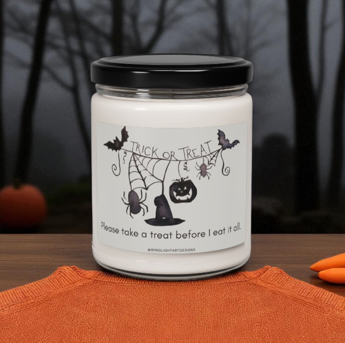 Take a Treat Scented Soy Aromatherapy Candle, 9oz 100% Soy Wax Custom Candle for Halloween