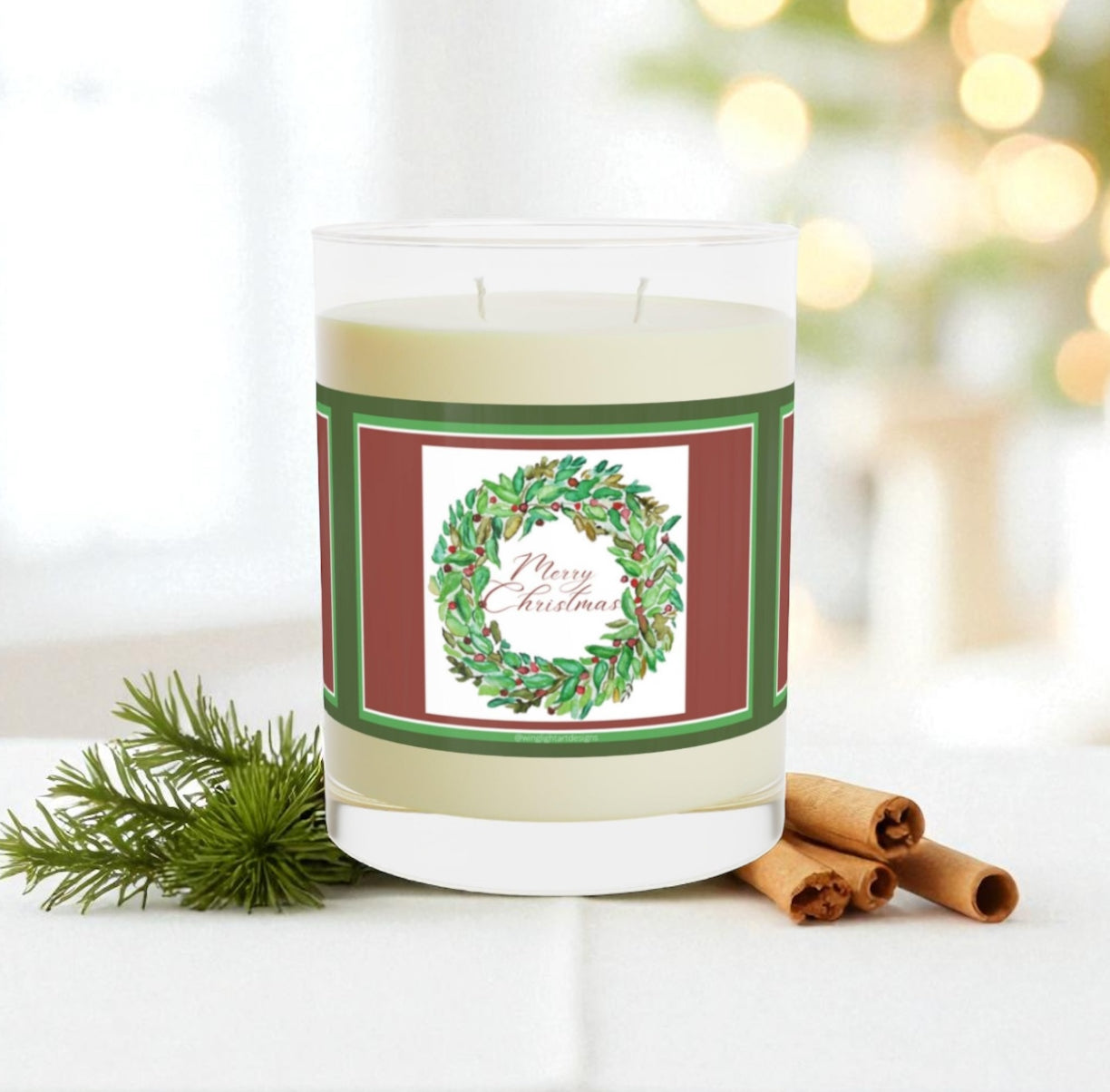 Merry Christmas RED and GREEN Scented Candle - Full Glass, 11oz