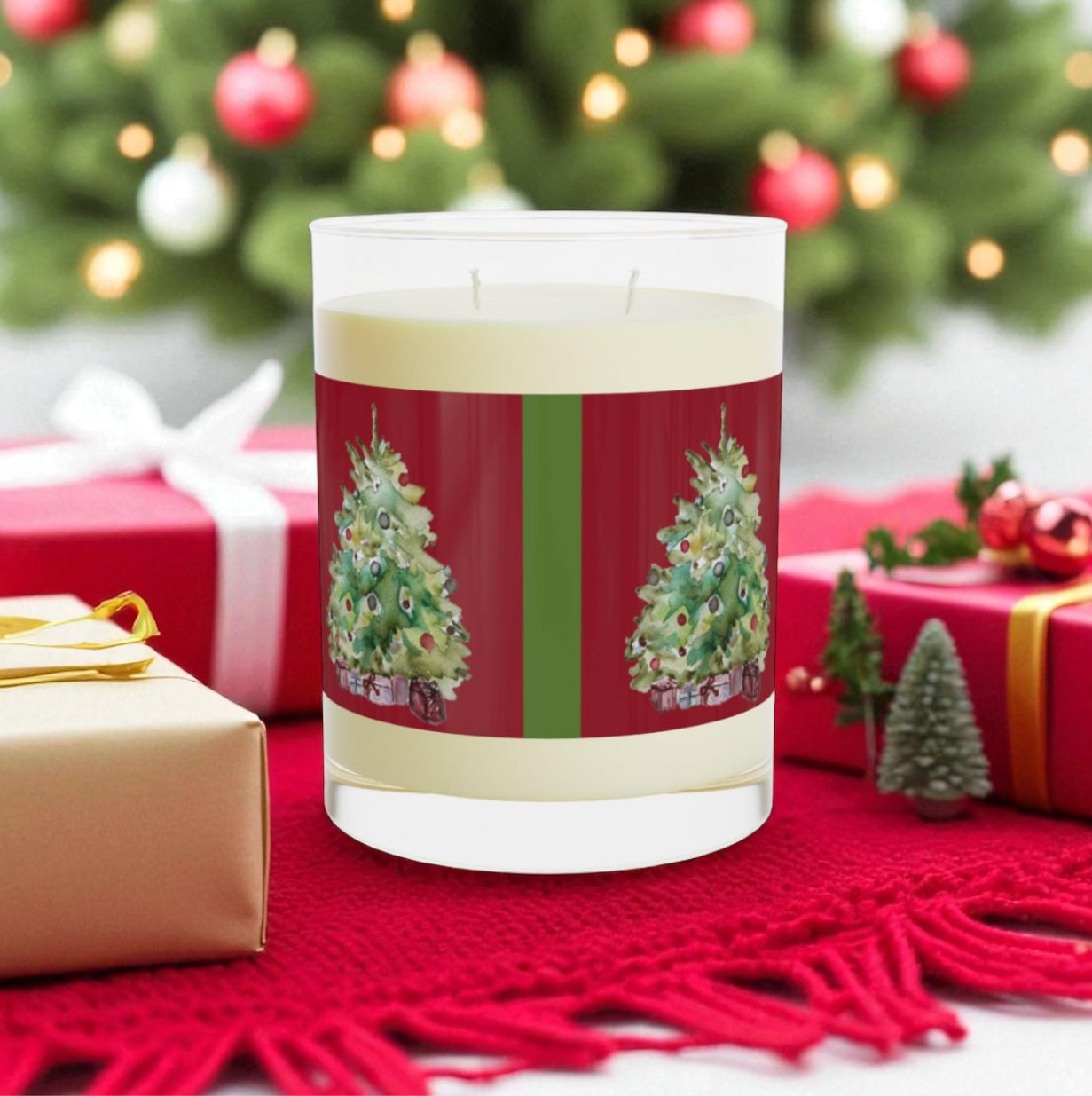 Christmas Tree Soy Candle | Tree Scented Candles | Holiday Scented Candles | Christmas Candle | Winter Candles | Christmas Gift | Home Decor Red Holiday Trees Scented Candle - Full Glass, 11oz