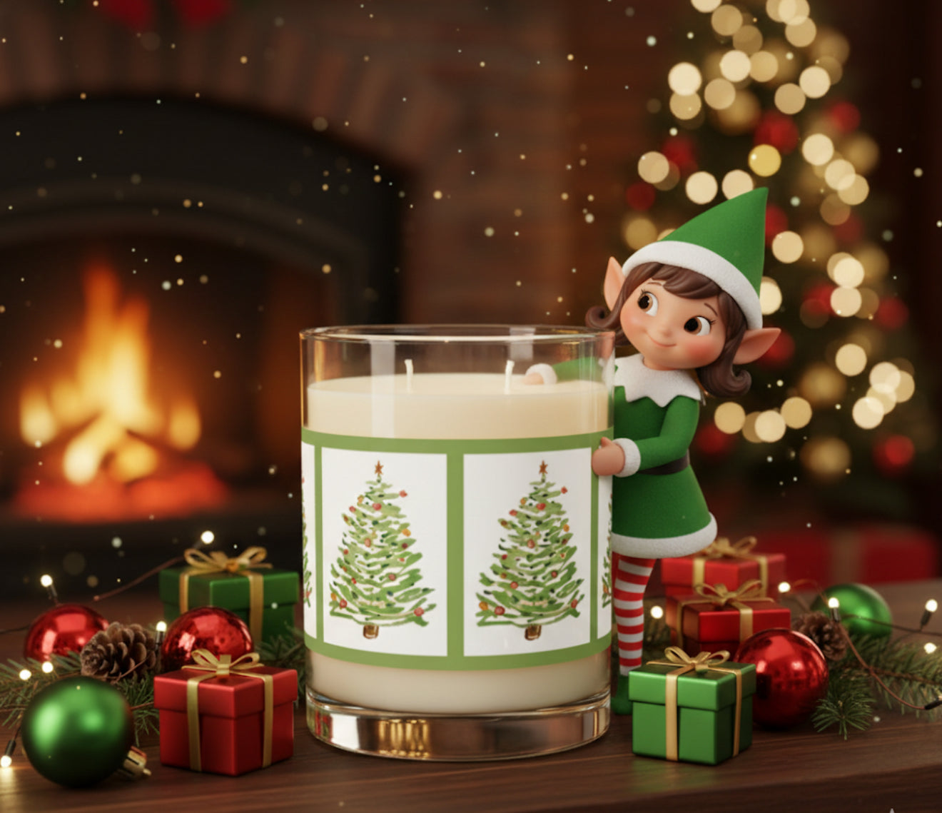 Whimsical Holiday Trees Scented Candle - Full Glass, 11oz