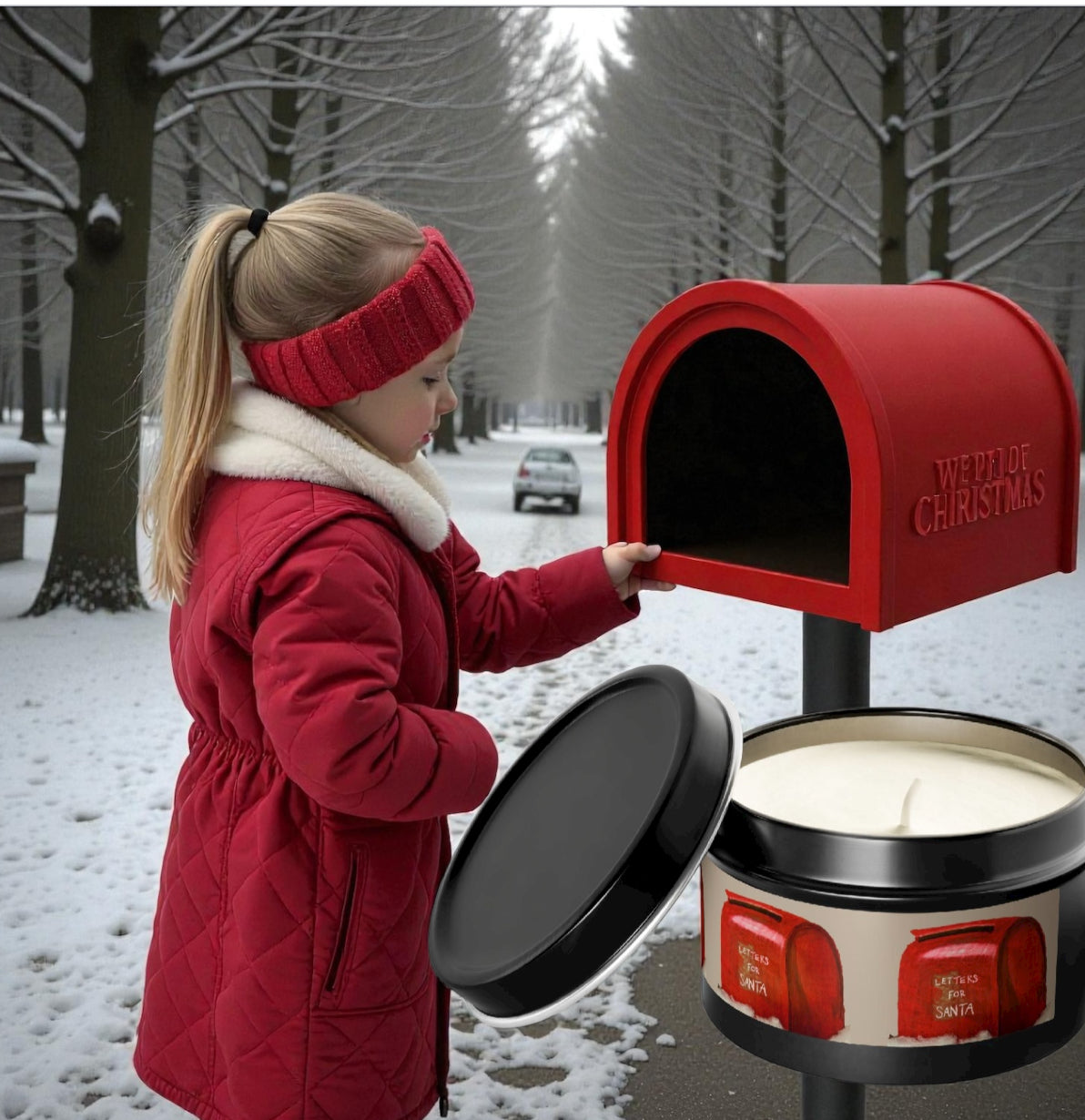 Letters to Santa Christmas Tin Candle | Vintage Red Mailbox Holiday Decor | Scented Coconut Soy Stocking Stuffer