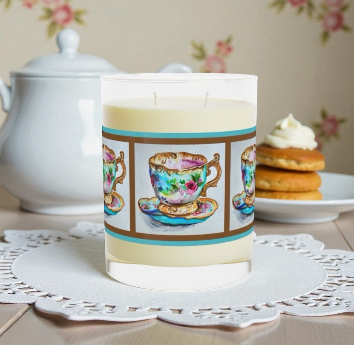 Wing Light Art Designs Fancy Teacup Scented Candle - Full Glass, 11oz