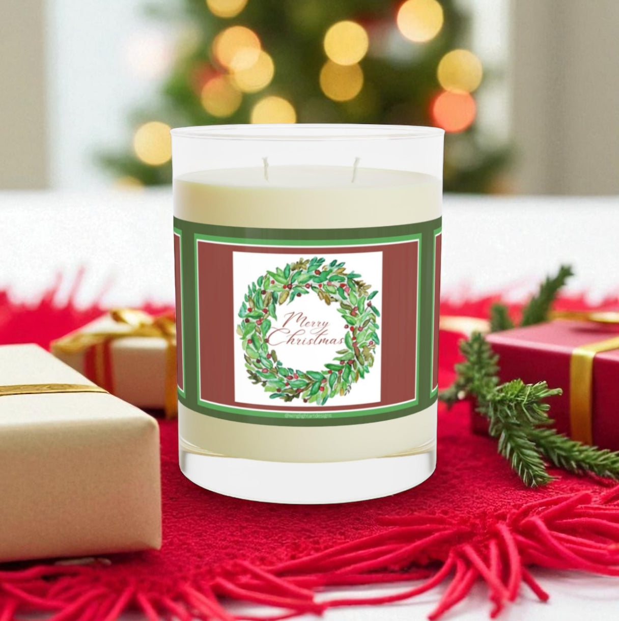 Merry Christmas RED and GREEN Scented Candle - Full Glass, 11oz