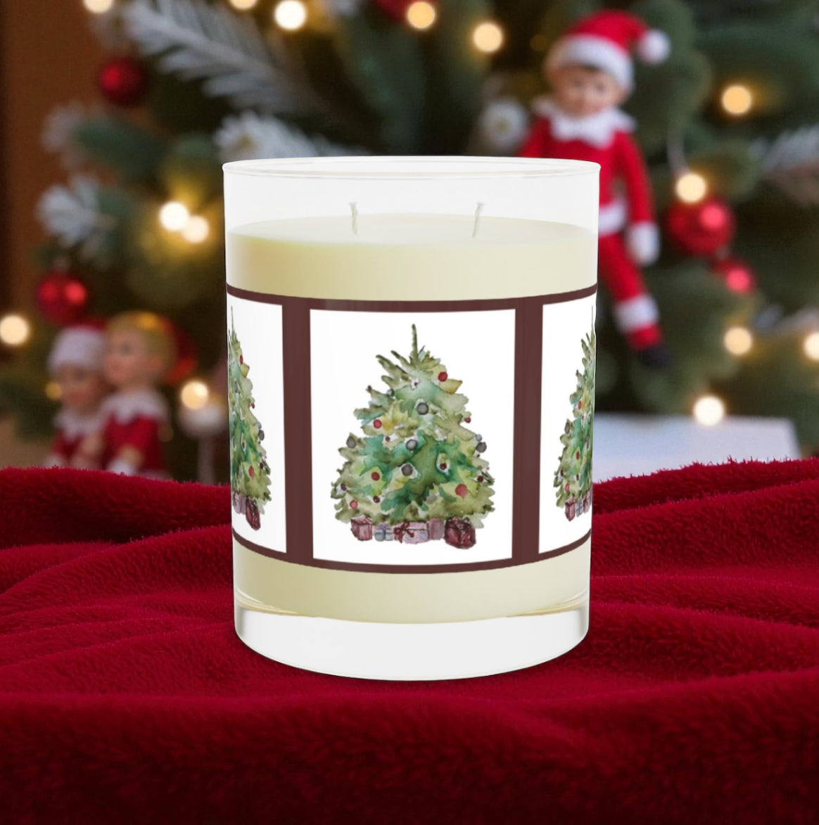 Crimson Red Christmas Trees Scented Candle - Full Glass, 11oz