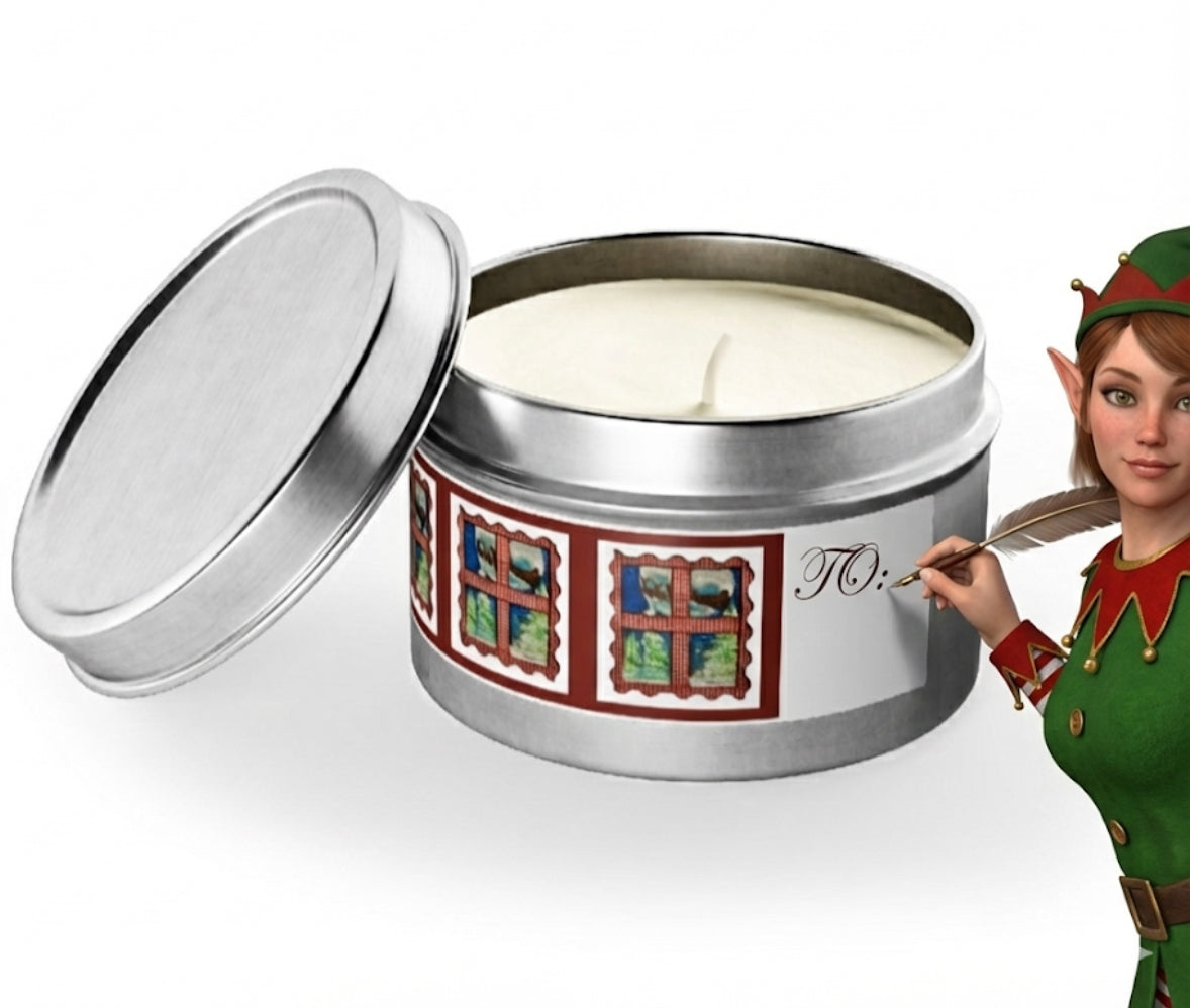 Santa’s Sleigh Christmas Tin Candle | Hand-Poured Coconut Soy Wax | Vintage Holiday Stocking Stuffer & Gift