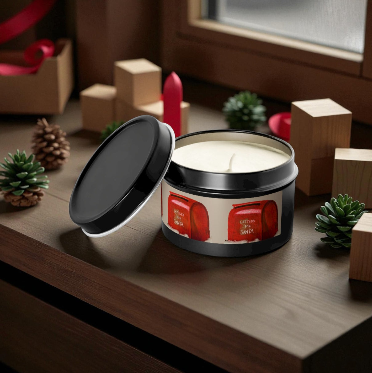 Letters to Santa Christmas Tin Candle | Vintage Red Mailbox Holiday Decor | Scented Coconut Soy Stocking Stuffer