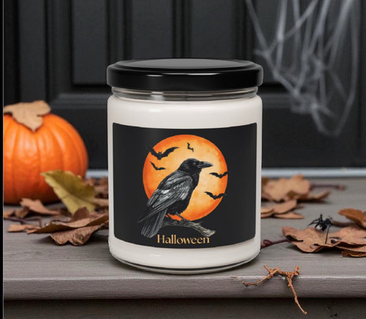Halloween Raven Scented Soy Candle, Autumn Decor, Spooky Home Fragrance, Gift for Halloween Lovers, Eco-Friendly Candle