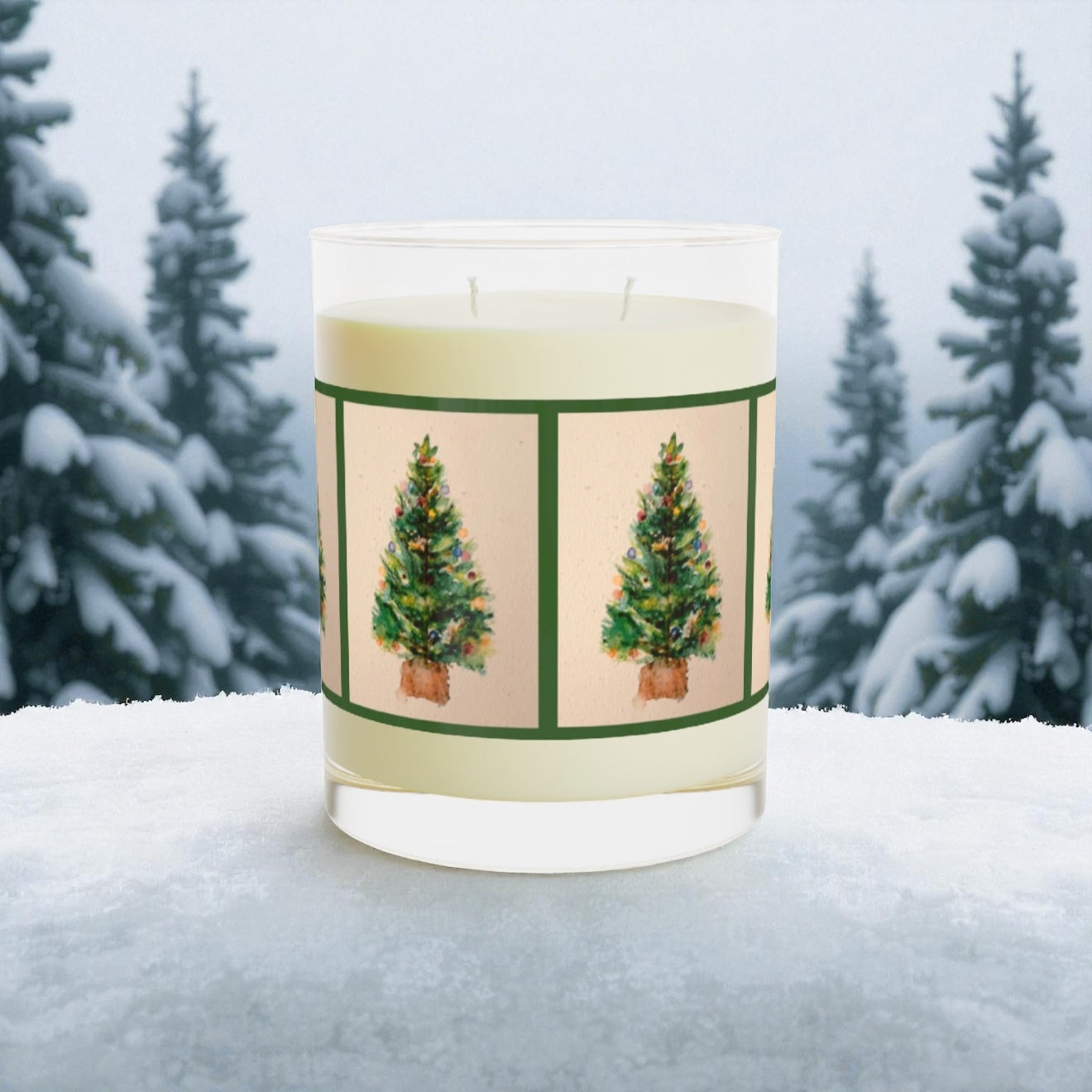 Classic Holiday Tree Candle | Victorian Style Christmas Decor | 11oz Scented Soy Wax Glass Jar)