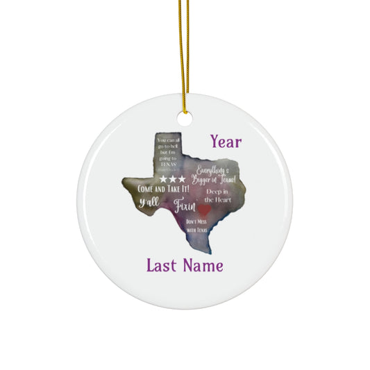 Personalized Stocking Ornament / Texas Christmas Ornament  Christmas Gift/Ceramic Ornament