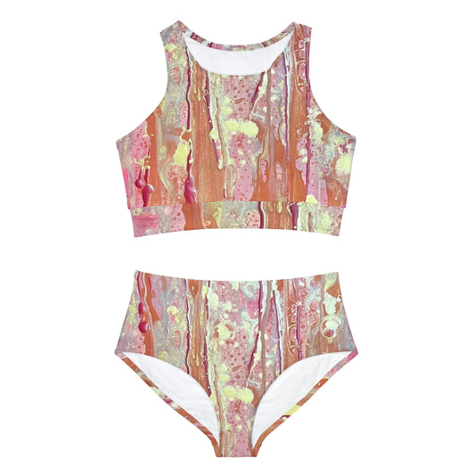 Wing Light Art Designs Pink Abstract Sporty Bikini Set (AOP)